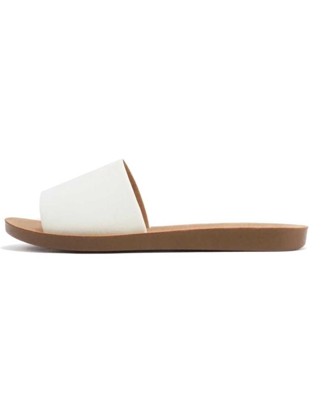 Women's Off White Peep Toe Beach Basic Plain Slip On Slides Casual Slipper Shoes